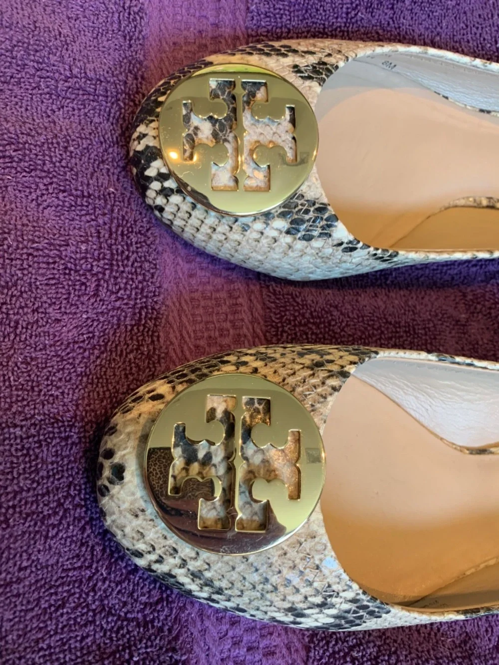 Tory Burch Tan/Black Snakeprint Leather Ballet Flats sz 8M